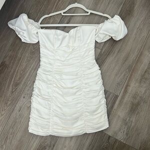 Meshki White Ruched Mini Dress